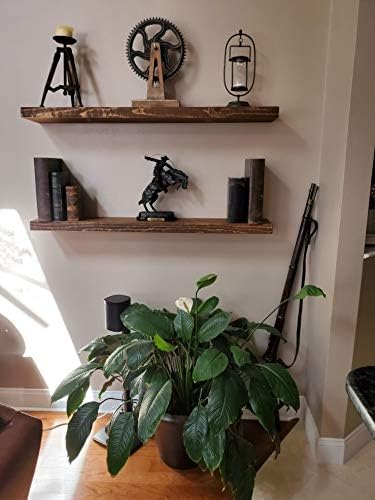 joelsantiques 36 Inch Floating Shelves - 36x9x2 in Wood Wall Shelf, Natural Wooden Home Decor for Bathroom Kitchen Bedroom, Hanging Mounted Invisible Bracket, Medium Brown