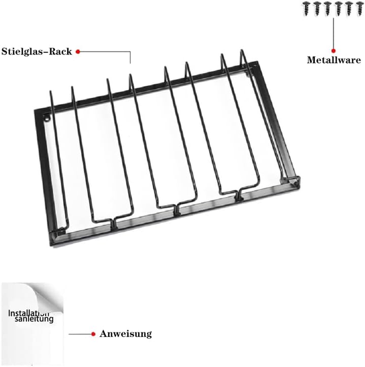 Wine Glass Rack - Under Cabinet Stemware Wine Glass Holder Glasses Storage Hanger 2 Pack Metal Organizer for Bar Kitchen 4 Rows Black