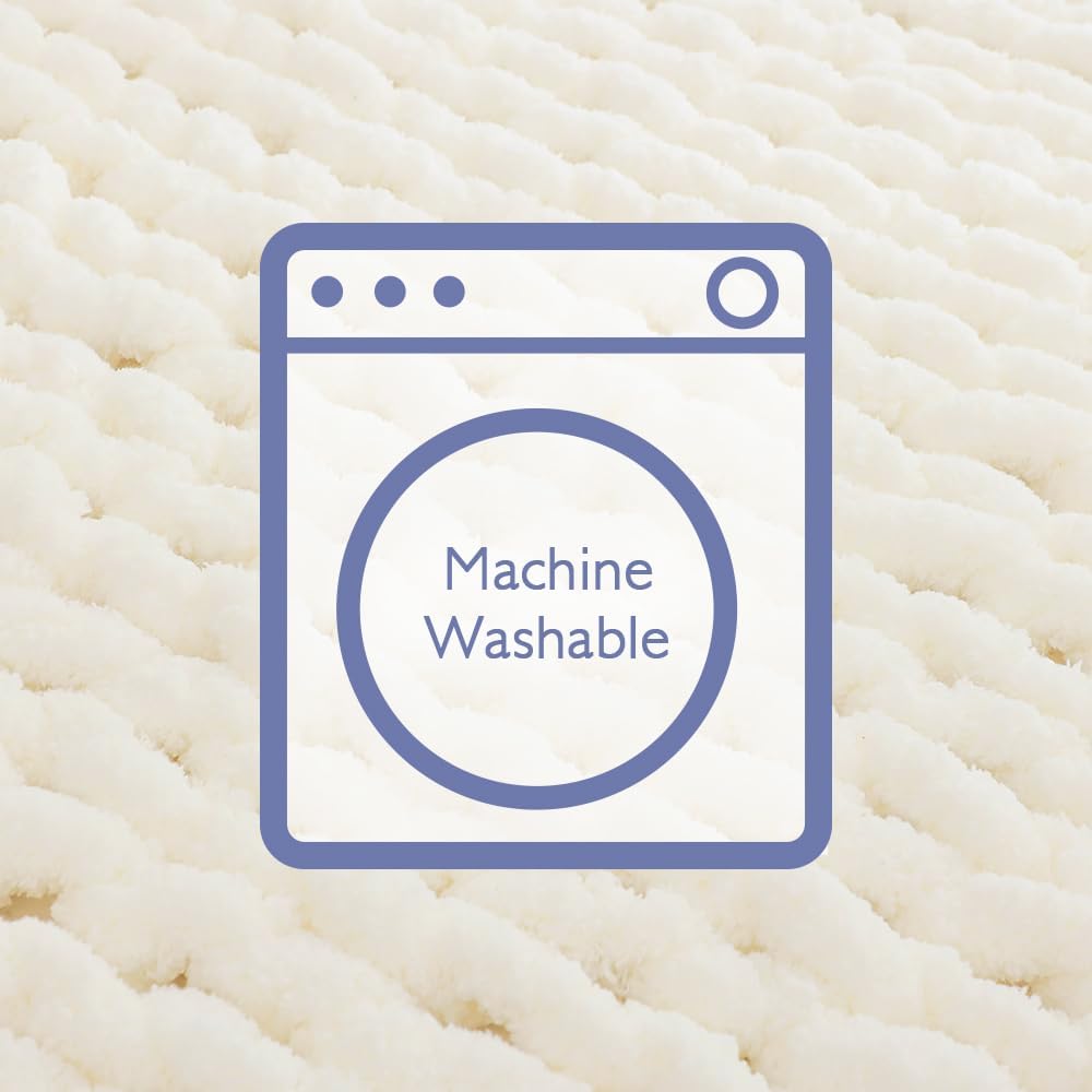 Bigacogo Chunky Knit Throw Blanket for Couch, 80x90 inches, 100% Hand Knitted with Thick Jumbo Chenille Yarn, Cozy Soft Large Rope Knot Cable Crochet Blankets for Sofa Bed Living Room, Ivory