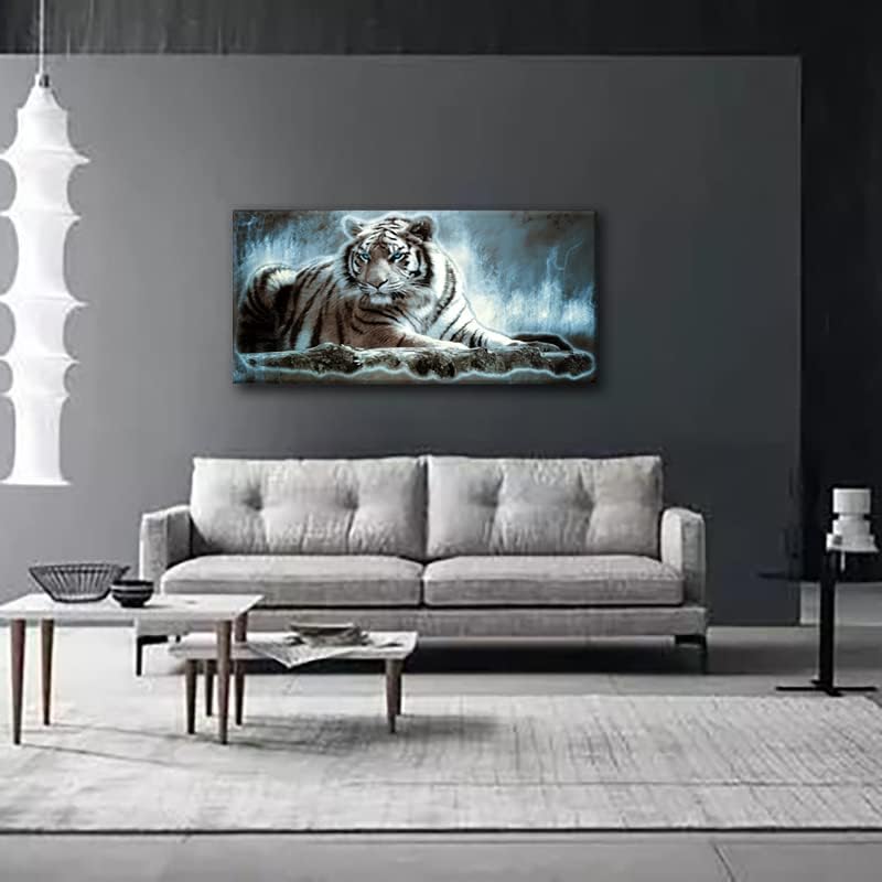 Yxbhhym Large Animals Canvas Wall Art Tiger Wall Picture Animals Prints Poster Painting White Tiger Artwork for wall Bedroom Living Room Décor Home Decorations Office Wall Decor Framed -24x48inches
