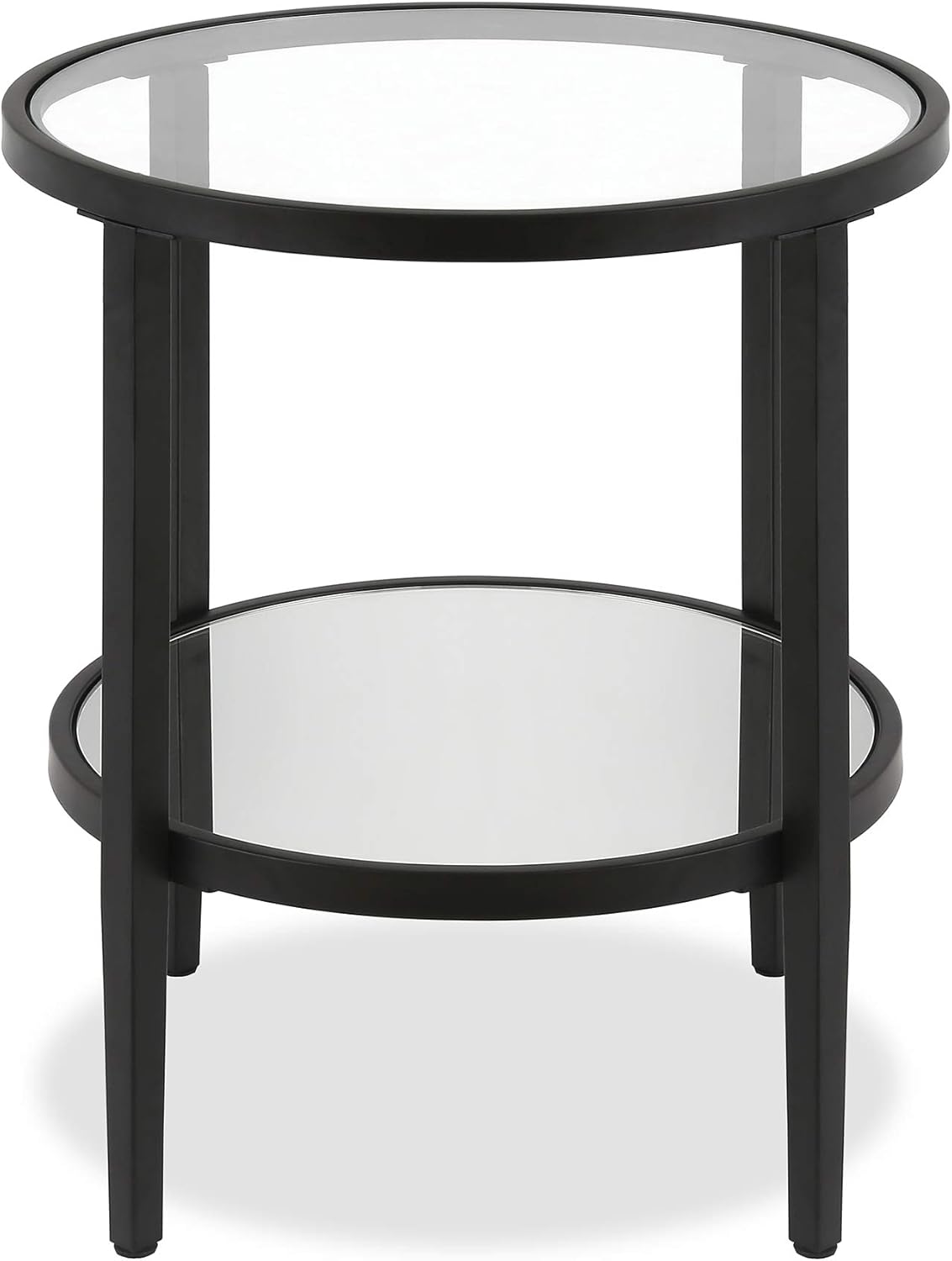 Henn&Hart 20" Wide Round Side Table with Mirror Shelf in Blackened Bronze, Table for Living Room, Bedroom