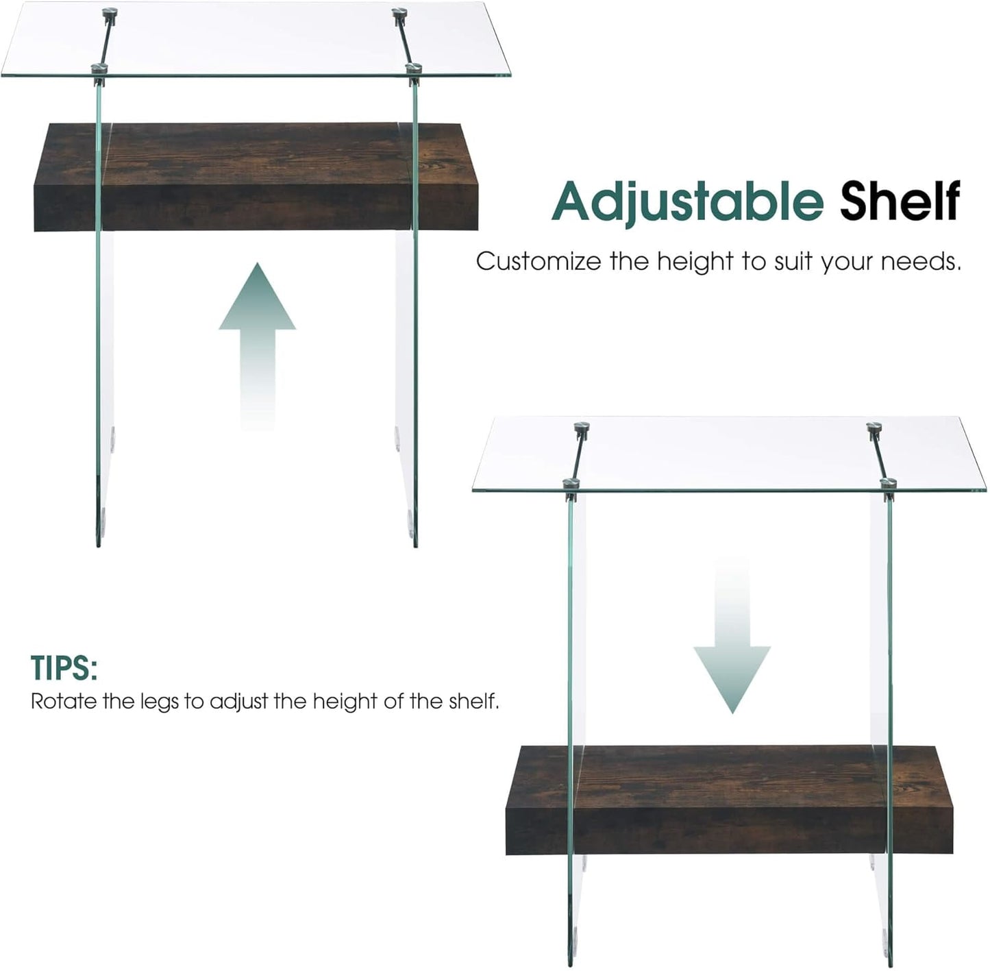 ivinta Narrow Glass Console Table with Storage, 31.5'' Rustic Entryway Table with Storage Shelves for Living Room, Hallway, Foyer, Bedroom 5103 (Dark Brown)