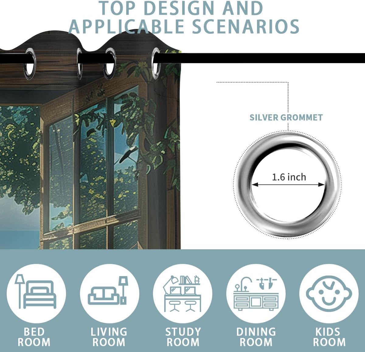 Mountain Blackout Curtains for Girls Boys Teens Home Decor, Spring Sky View Nature Forest Flower Grommet Thermal Insulated Drapes Darkening Window Curtain for Bedroom Living Room, 72 x 63 Inch