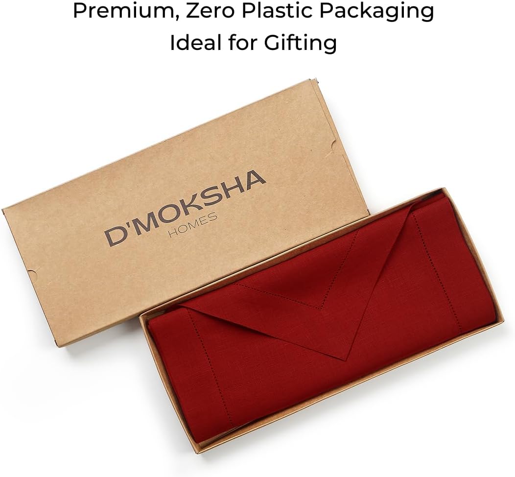 D'Moksha Homes Red Linen Table Runner 60 Inches Long - 100% Pure Linen Diamond Table Runner 14 x 60 Inch for Dining, Fall and Halloween - Machine Washable