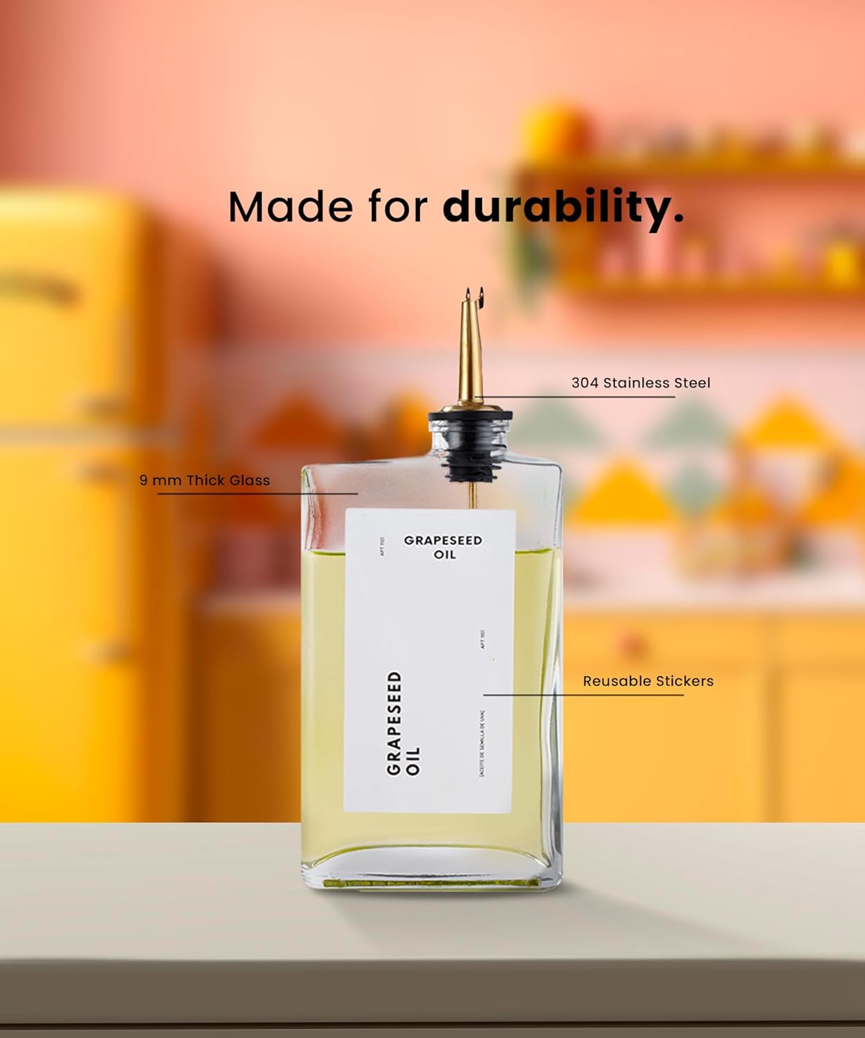 Olive Oil Dispenser for Kitchen, Cooking Oil and Vinegar Dispenser Set, Olive Oil Bottle, Soy sauce dispenser, coffee syrup bottles - 2 pcs, Silver