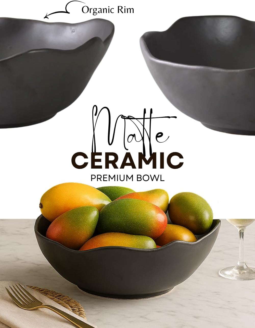 Serene Spaces Living Organic Wavy Rim Ceramic Bowl, Handcrafted Centerpiece for Table, Shelf or Kitchen, Home Décor Bowl, Minimalist Gift for Housewarming or Wedding, 13" Diameter & 4.5" Tall