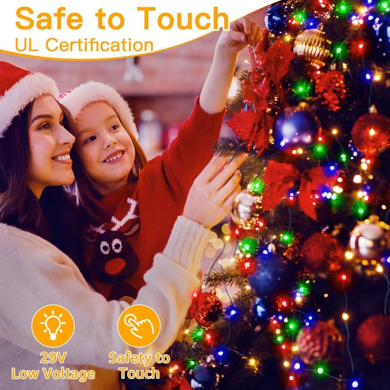 Ollny Christmas Lights, 198 FT 600 LED Outdoor Waterproof Plug in Christmas Tree Lights with 8 Modes Remote Timer, String Lights for House Yard Outside Indoor Xmas Decorations Multicolor