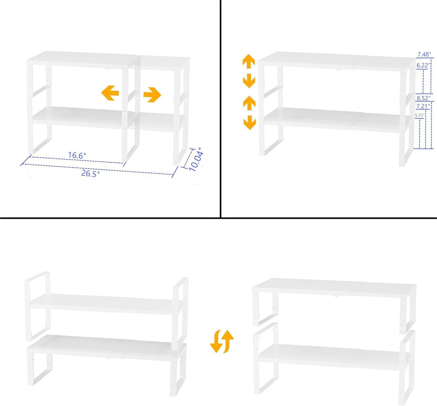 Expandable,Stackable Spice Rack,Seasoning Organizer and Storage,Spices Jar Racks for Cabinet,Countertop, Metal Pantry, Cupboard,Laundry Storages,Heavy Duty(1 Pack/Large/White)