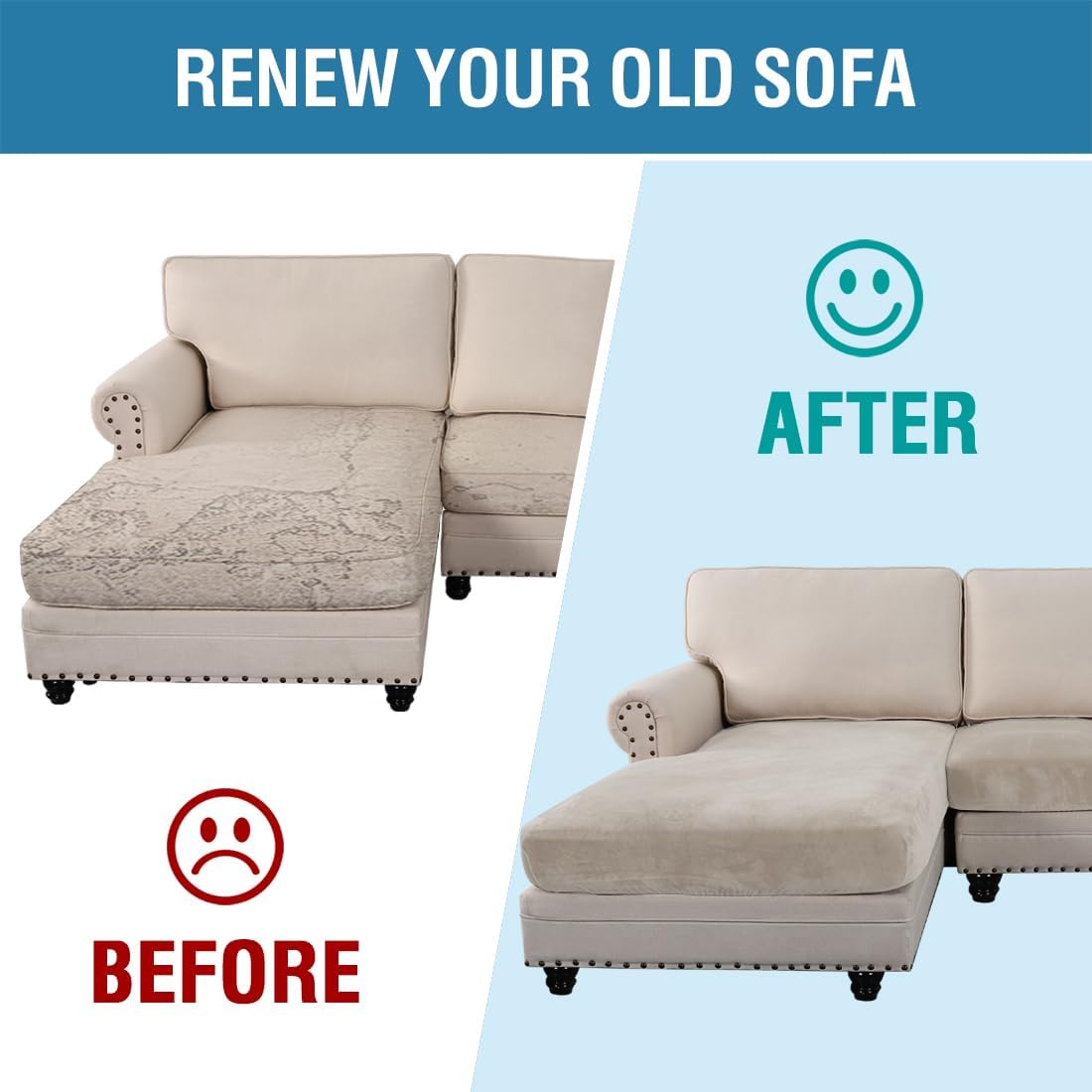 H.VERSAILTEX Velvet Stretch 3-Piece L Shape Sectional Couch Covers (Large 2 Seater + 1 Chaise, Oatmeal)