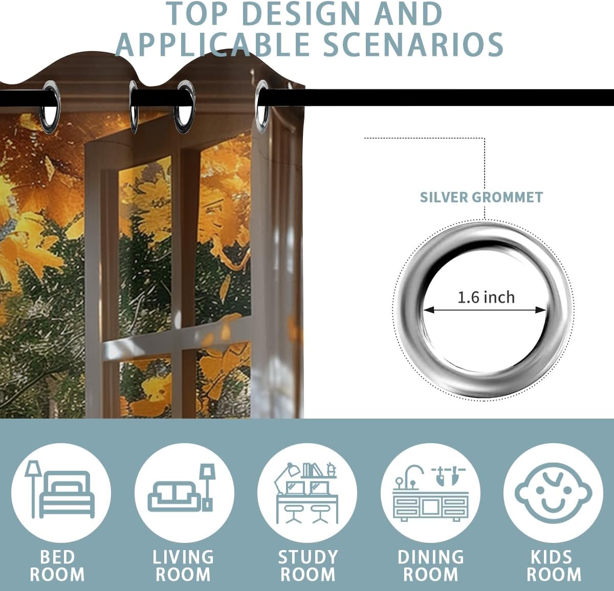 Landscape Blackout Curtains for Girls Boys Teens Home Decor, Nature 3D Autumn Fall Forest Maples Grommet Thermal Insulated Drapes Darkening Window Curtain for Bedroom Living Room, 72 x 63 Inch