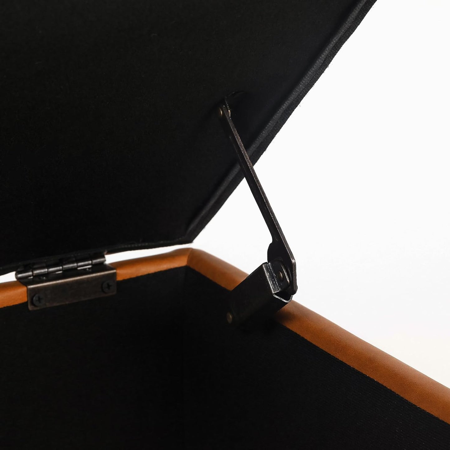 Adeco 17.5" Faux Leather Storage Ottoman with Hinged Lid, 14 Inch High Square Cube Foot Stool with Storage, Upholstered Vanity Stool with Solid Wood Legs for Living Room, Bedroom, Dorm (Warm Orange)