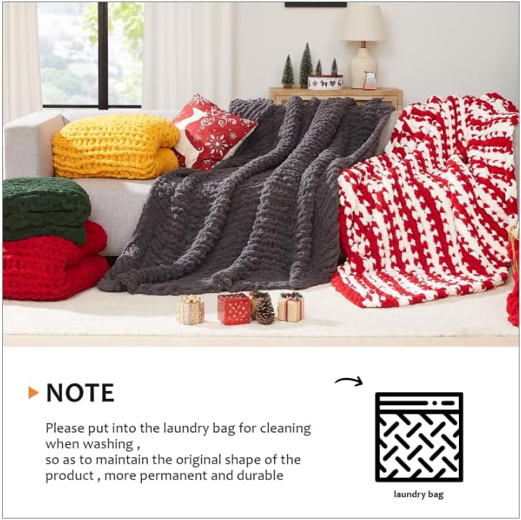 L'AGRATY Chunky Knit Blanket Throw,Soft Chenille Yarn Throw 50x60,Handmade Thick Cable Knit Crochet Blanket, Large Rope Knot Throw Blanket for Couch Home Decor