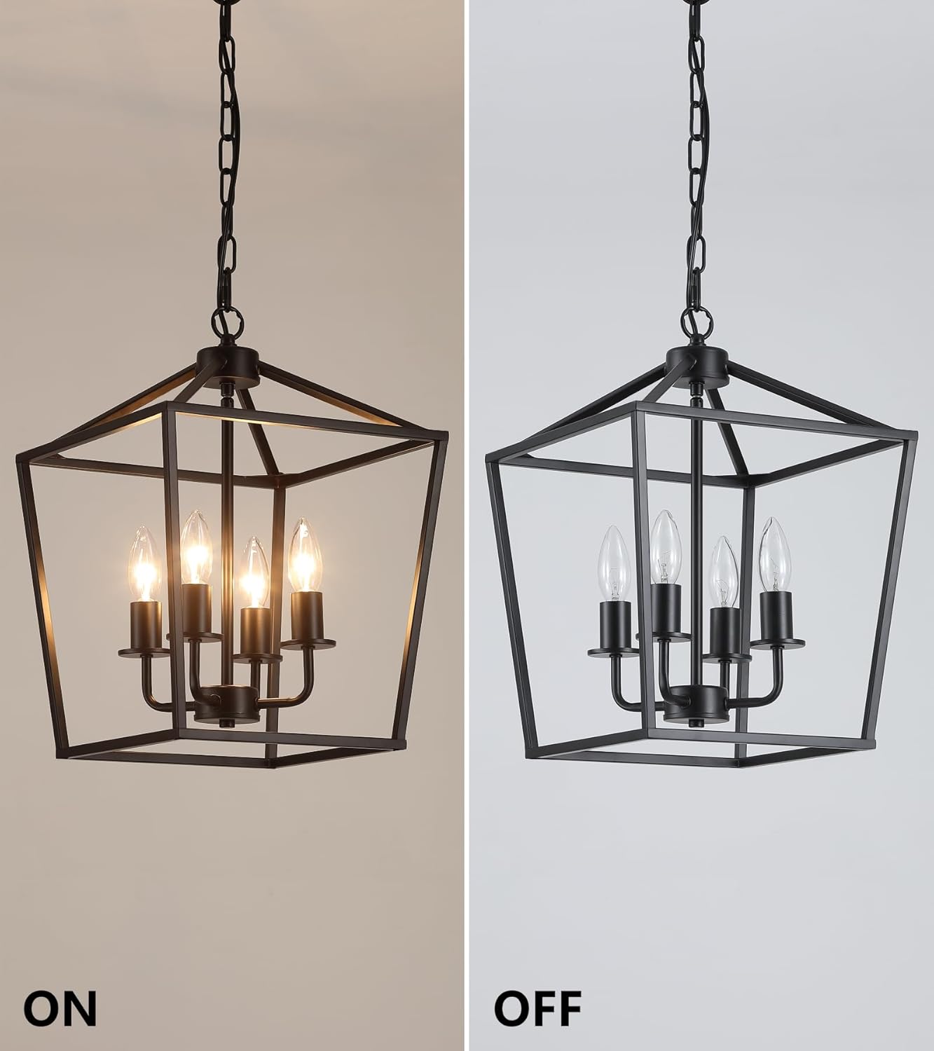 AMZASA UL Listed Black Industrial 4 Light Lantern Chandelier Ceiling Light Fixtures Farmhouse Metal Cage Rustic Geometric Pendant Light for Kitchen Island Entryway Dining Room Stairs and Hallway