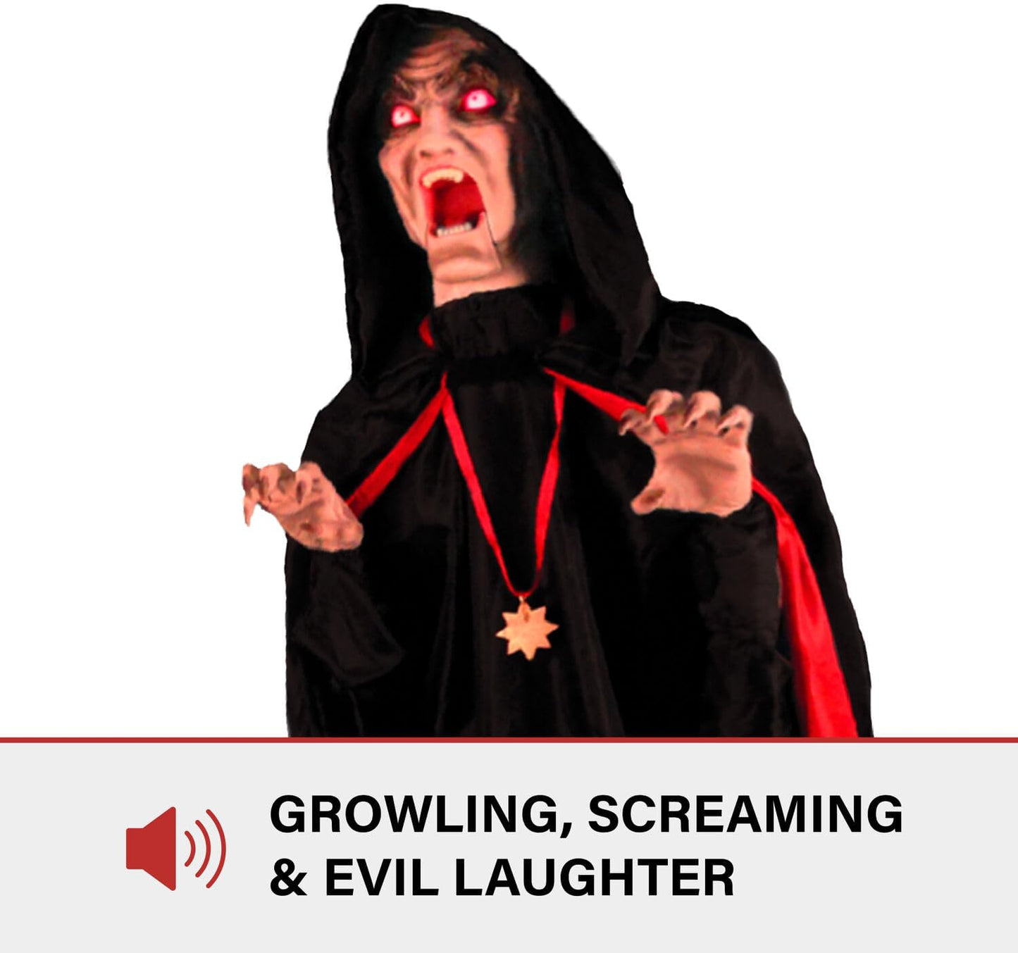 Haunted Hill Farm Motion-Activated Lurching Vampire by Tekky, Lunging Halloween Animatronic for Indoor or Covered Outdoor Creepy Halloween Decorations, Plug-in or Battery Operated Halloween Prop