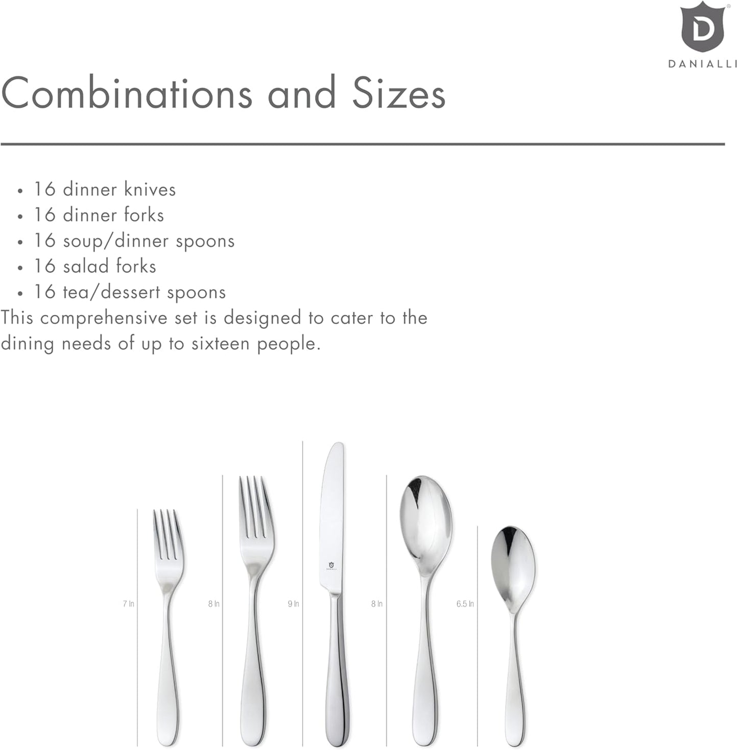 Silverware Set for 16 – 18/10 Stainless Steel Flatware, Mirror Finish, Dishwasher Safe, Durable and Elegant, Rust Resistant, Perfect for Entertaining (80-Piece Set, Fidenza)