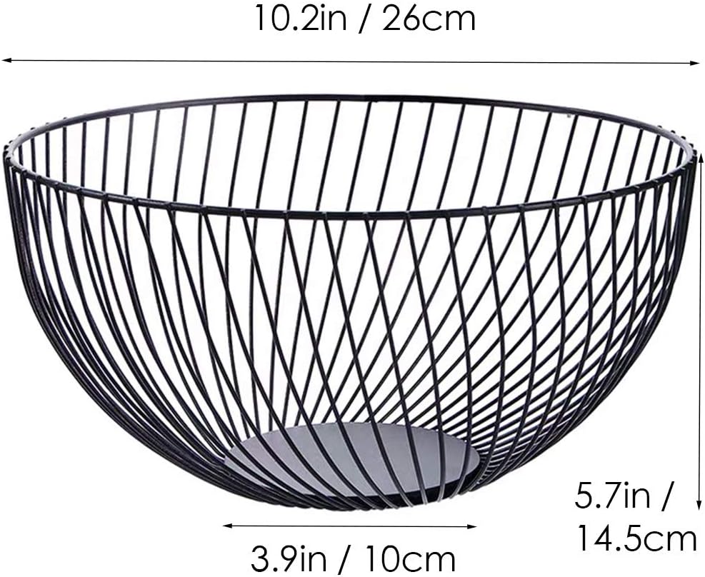 Fruit Basket for Kitchen - Wire Fruit Basket Holder for Lemon, Potato, Onion - Black Countertop Fruit Bowl - 10.2 In (Round B)