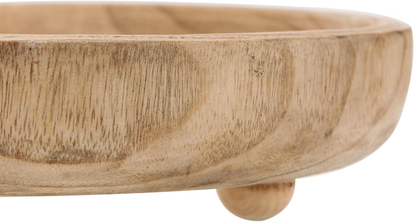 NIKKY HOME 12" Hand Carved Dough Bowls, Paulownia Wood Round Serving Bowl Decorative Wooden Tray, Natural