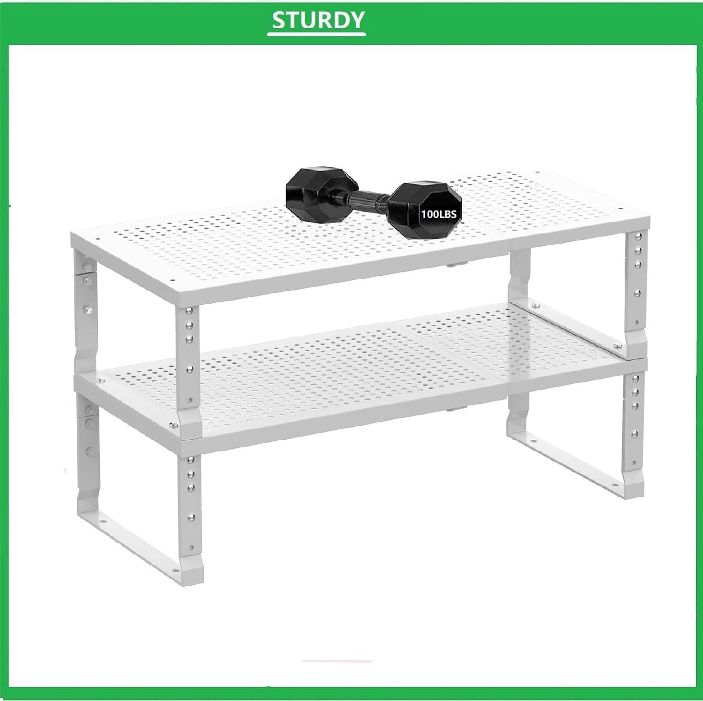 Metal Stackable Expandable Storage Shelf - Multi-Functional Home Storage Shelf, Suitable for Kitchen, Cabinet,Bathroom, Office, Garage, etc.(2PACKS/White/Medium