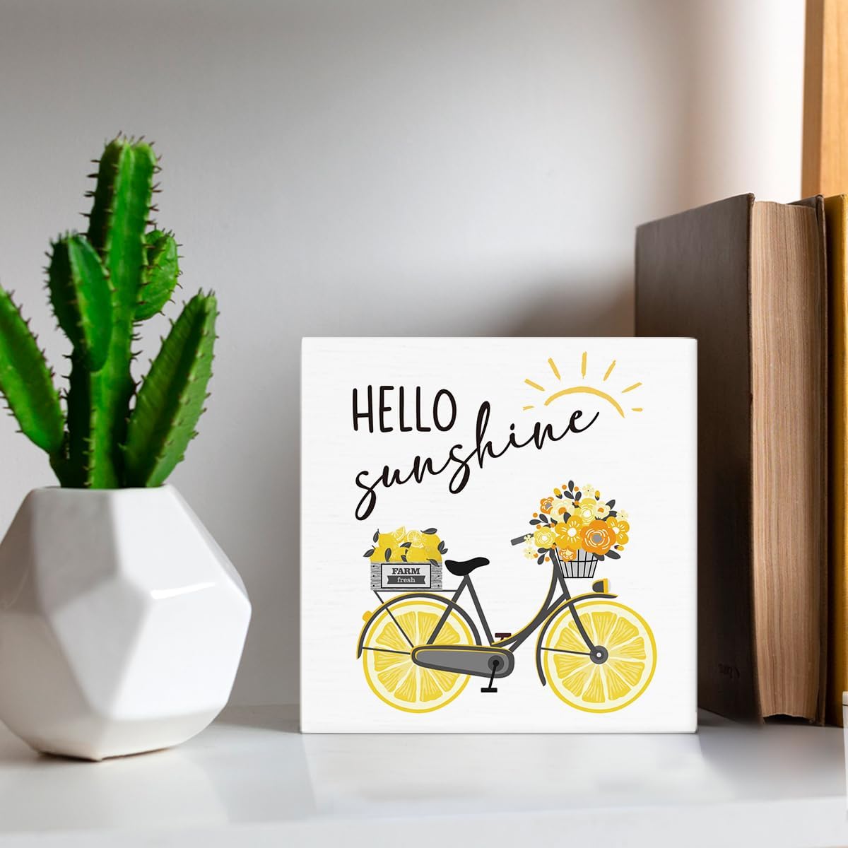 Lemon Decor Summer Decorations Hello Sunshine Wooden Sign Rustic Home Decor 5 x 5 Inches
