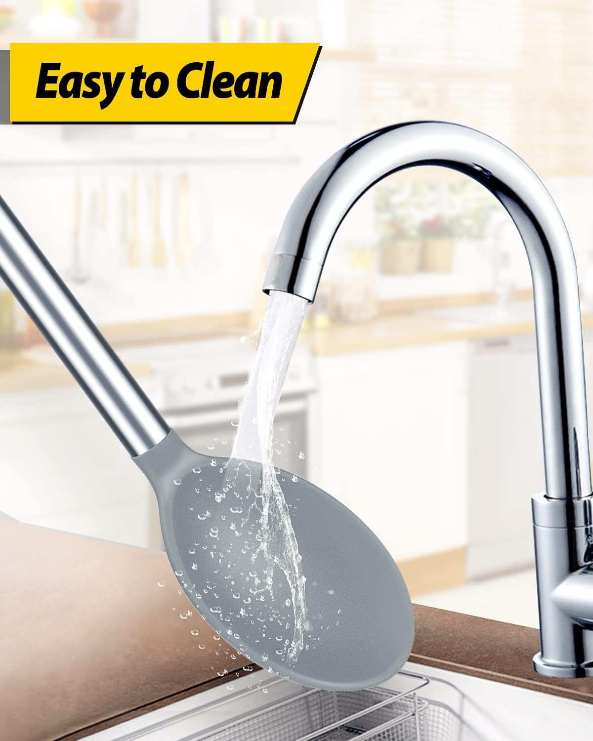 Pack of 2 Large Silicone Cooking Spoons,Non Stick Solid Basting Spoon,Heat-Resistant Kitchen Utensils for Mixing,Serving,Draining,Stirring (GREY)