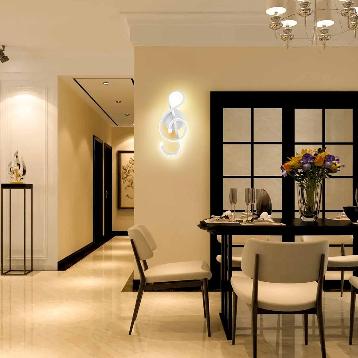 XEYOU 22W Modern Wall Sconce Lighting Indoor LED Creative Wall Light Fixture Music Symbol Art Decoration Wall Lamp for Living Room Bedroom Stair Corridor, White 3000K