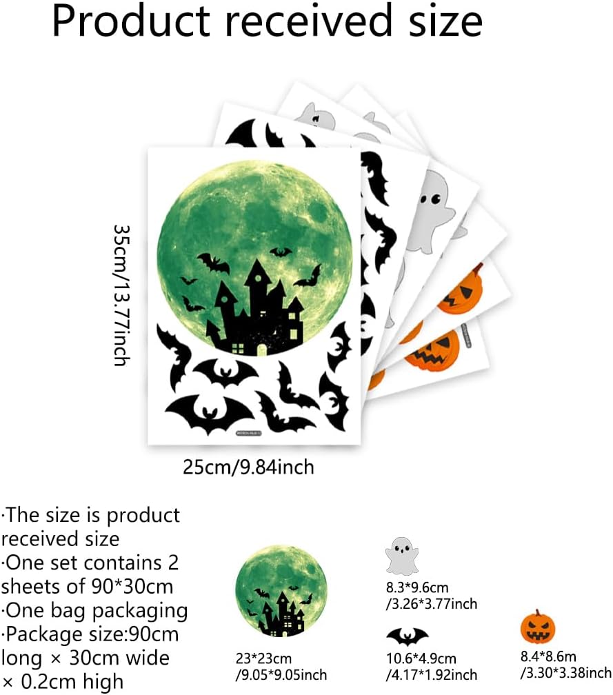 6 Sheets Halloween Window Clings Halloween Window Stickers Double-Sided Removable Castle Pumpkin Ghost Bat Window Decals Decor for Scary Halloween Theme Party Decorations
