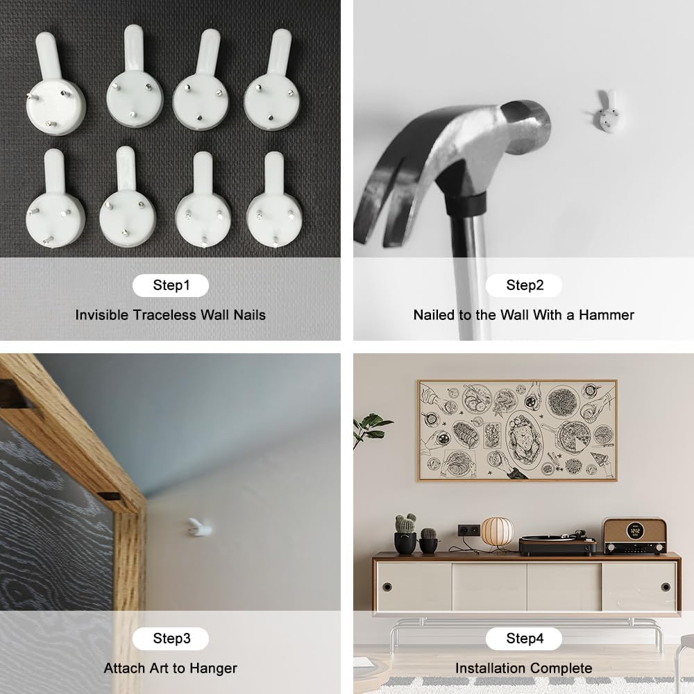 Vintage Food and Drink Framed Canvas Wall Art Set,Retro Sketch Pizza Cheers Wall Decor,Thanksgiving Dinner Turkey Artwork,Black and white Art Prints for Kitchen,Dining Room,Gatherings Decor-20"x40"