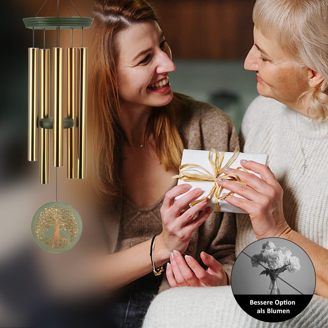 Wind Chimes for Outside,Outdoor Wind Chimes for Mother & Grandma - Large Garden Hanging Decor with Tree of Life Engraving, Perfect for Yard, Home, Christmas, Birthdays