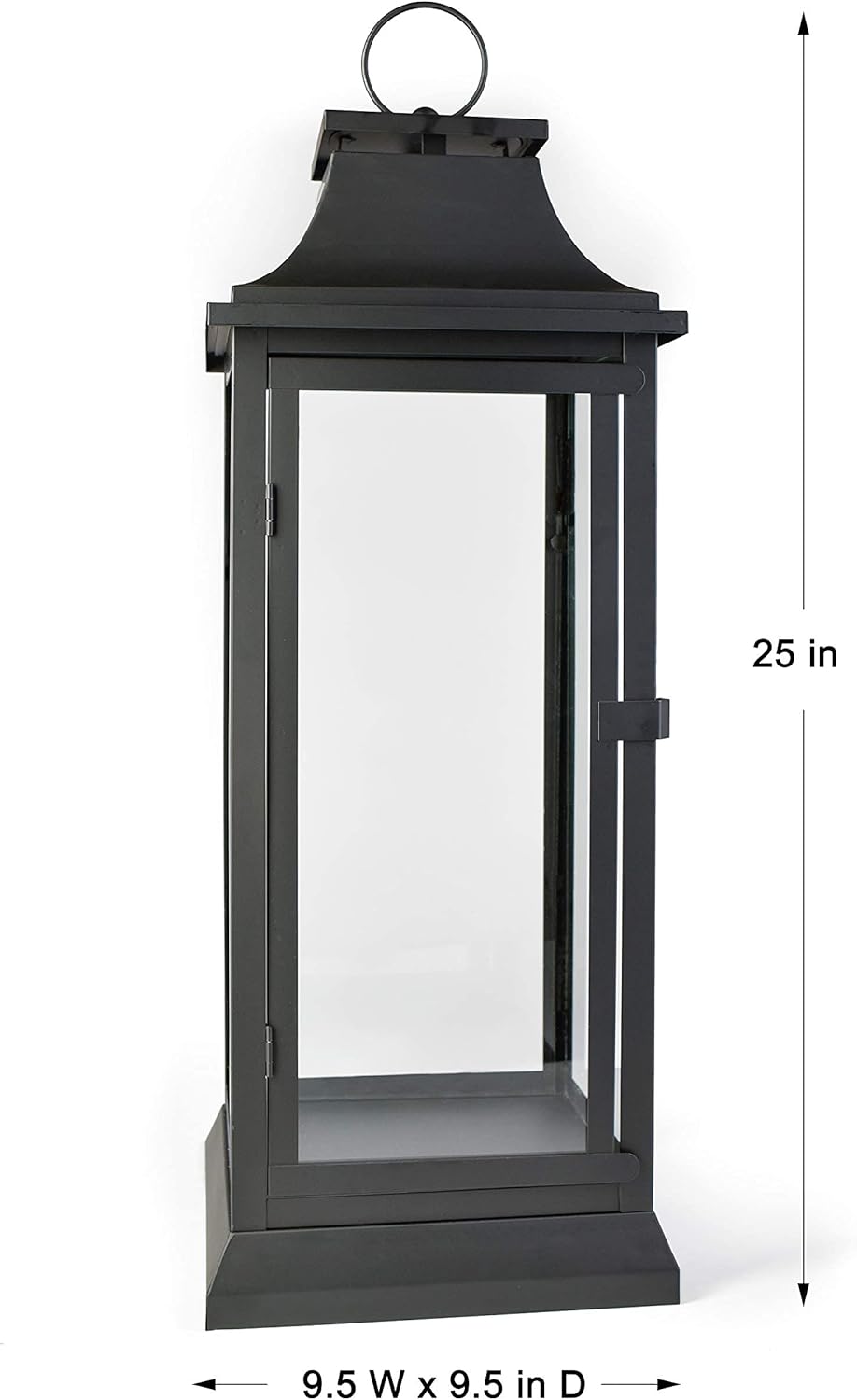 Serene Spaces Living 25" Tall Black Decorative Hurricane Lantern with Clear Glass Panels - Indoor Lantern and Outdoor Lantern for Porch, Events, Parties, & Table Top Decor - Extra Large Lantern