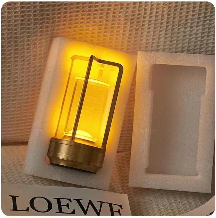 Portable Metal Table Lamp for Indoor/Outdoor ,Rechargeable Cordless LED Lamp, 3-Colour Infinitely Dimming Battery Powered Small Desk Lamp, Restaurant/Bedroom/Bar/Coffee Shop/Camping Light (Gold)