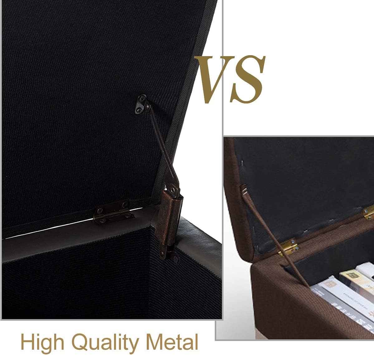 Adeco Storage Ottoman Foot Rest Stool, Leather Ottoman Footstool with Wood Legs and Hinged Lid, 18" Small Foot Stool Bench for Living Room, Bedroom, Black