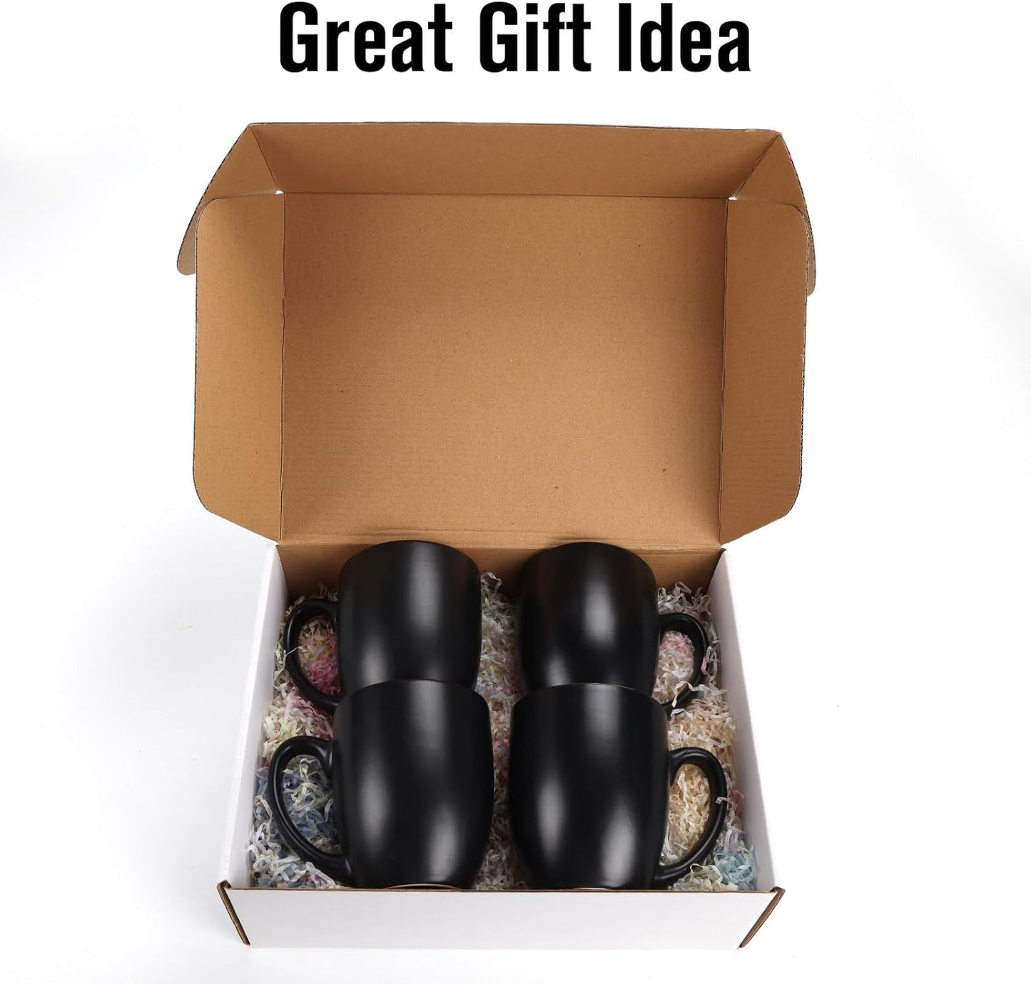 16 OZ Stoneware Coffee Mug Set of 6, Black Ceramic Mug with Different Color Inside, Colorful Porcelain Mug with Handle for Latte Espresso Cappuccino