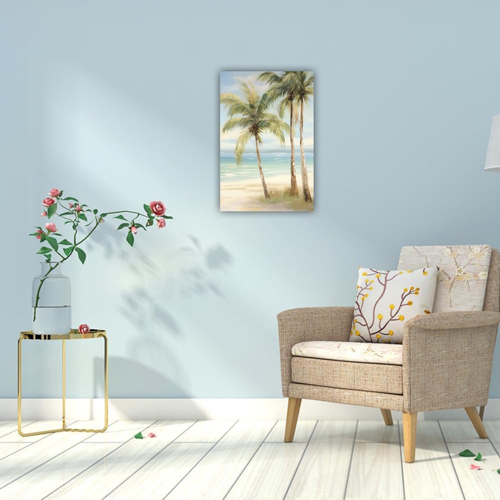 LURENCZH Tropical Beach Canvas Wall Art Seaside Palm Tree Picture Wall Decor Ocean Scenery Painting Prints for Bathroom Decor Framed(Beach-3,20.00" x 30.00")