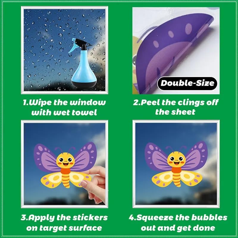 Set of 28x20 Inch Size Hello Spring Summer Window Cling Sticker Tulip, Flower and Butterfly Window Stickers, Spring and Summer Decor, Home, Shop, Party Window Glass Display Stickers (Floral)