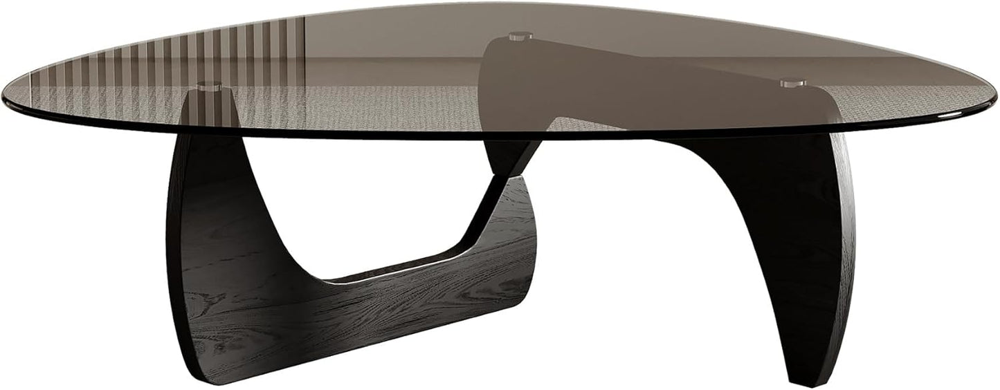 Honyee Morden Coffee Table, 42.5" x 28.5" x 16.1" Triangle Tempered Glass Top for Living Room, Color: Black