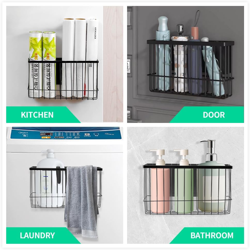 Magnetic Storage Basket Organizer for Fridge & Kitchen, 11lb Capacity Essentials Holder, No Tools Needed, Adjustable & Removable Spice Rack for Plastic Wrap, Foil, & More