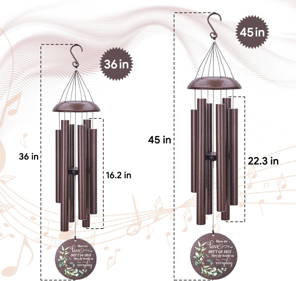 Sympathy Wind Chimes, Personalized Wind Chime for Loss of Loved Ones, Memorial Gifts Wind Chimes, Metal Sympathy Bereavement Condolences Gifts for Funeral (36inch)