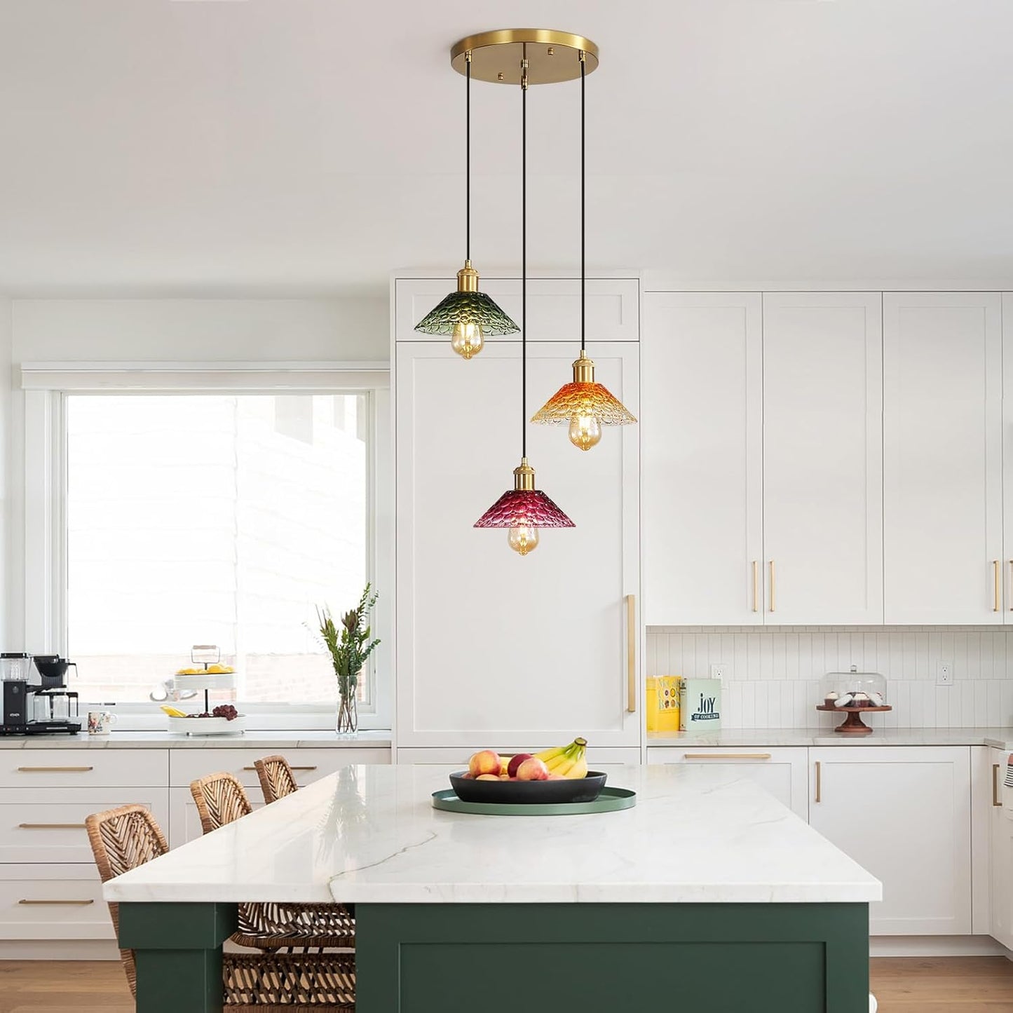 Glass Ceiling Chandelier,3-Light Colorful Hanging Pendant Light,Mid Century Modern Glass Pendant Light Fixture for Dining Room, Hallway, Living Room,Farmhouse,Kitchen Island