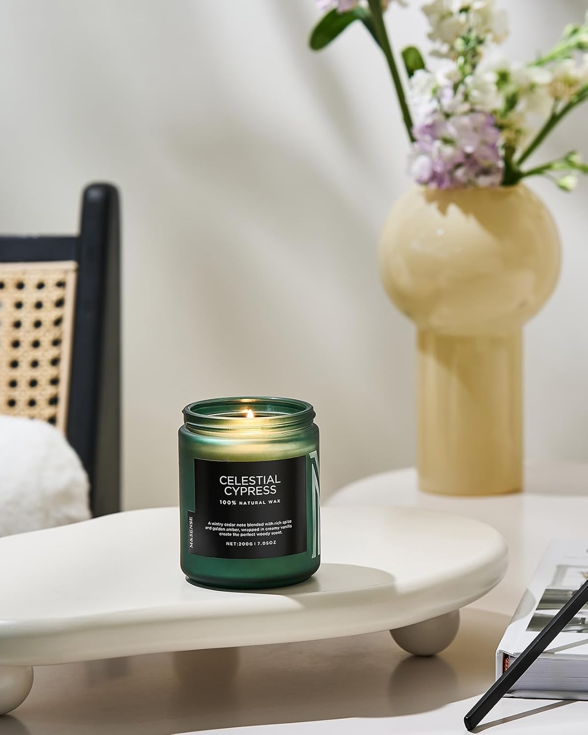 M&SENSE Celestial Cypress Scented Soy Jar Candles, Best Smelling Cedarwood Cardamom Scented Candles 7.05oz 50 Hour Long Lasting Burn, Non Toxic Natural Woody Scent Gifts for Men Women