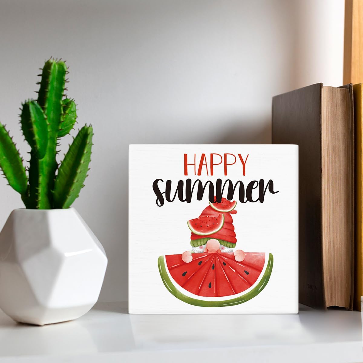 Watermelon Decor Farmhouse Summer Decorations Watermelon Gnome Wooden Sign Rustic Home Decor 5 x 5 Inches