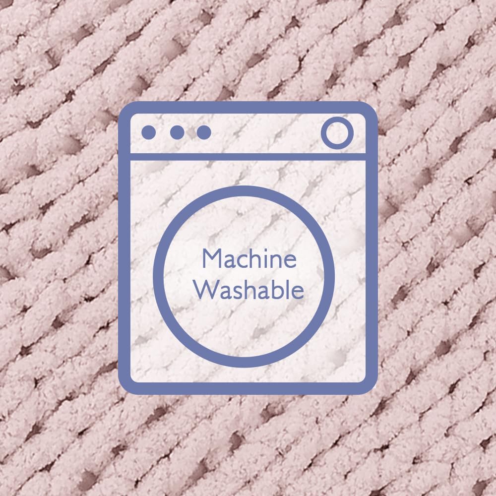 Bigacogo Chunky Knit Throw Blanket for Couch, 40x80 inches, 100% Hand Knitted with Thick Jumbo Chenille Yarn, Cozy Soft Large Rope Knot Cable Crochet Blankets for Sofa Bed Living Room, Rose Tan