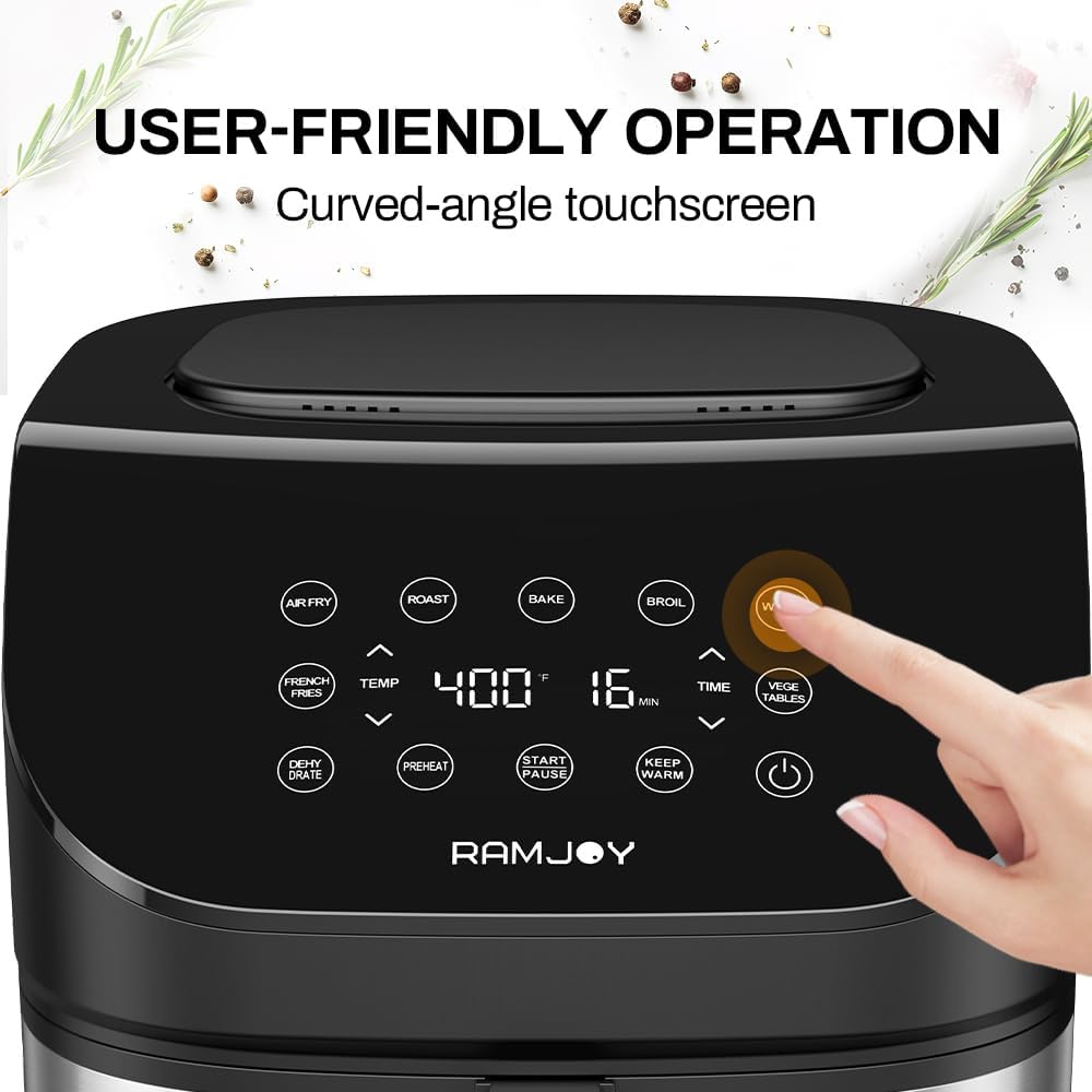 Air Fryer 6.8 Quarts, 10-in-1 Functions, Air Fry, Roast, Bake, Broil, Dehydrate, Large & Compact Air Fryers, Nonstick & Dishwasher-Safe Airfryer Basket, Stainless Steel Air Fryer, Easy to Use