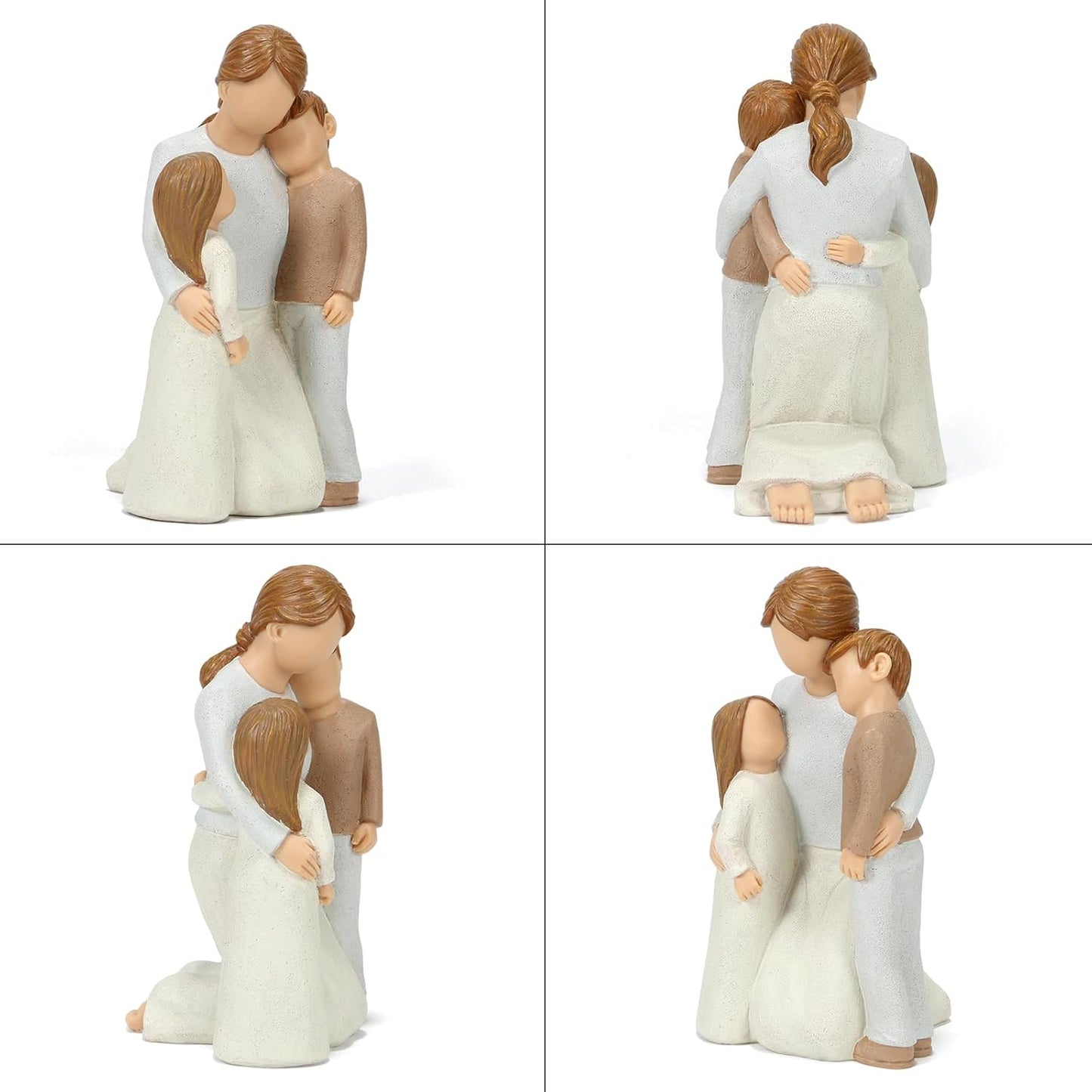 Mom and 2 Kids Figurines, Mother Cuddle Kids Statues, Sculpted Hand-Painted Figures Love My Mom Gift for Mother’s Day Anniversary Birthday Christmas