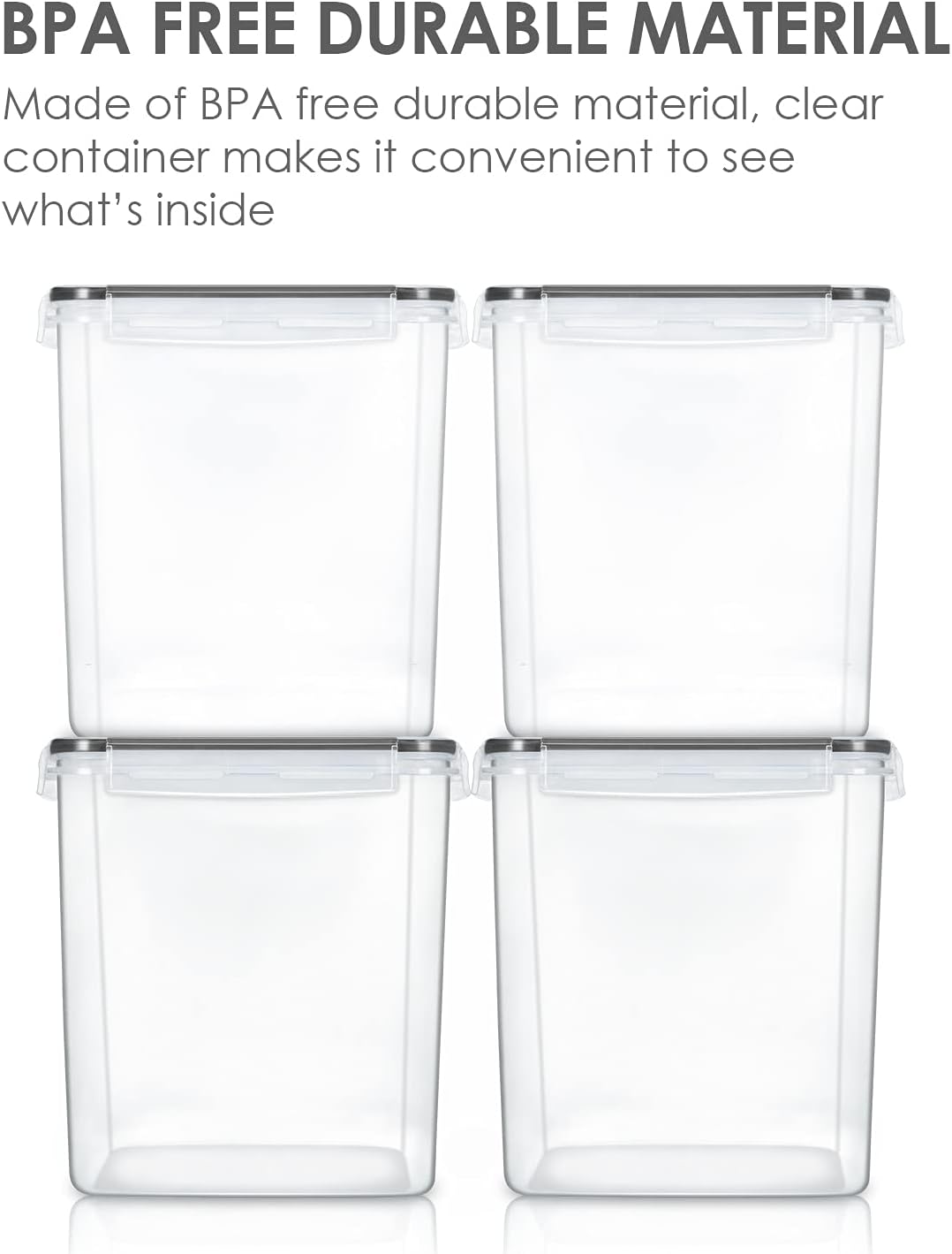 Vtopmart Food Storage Containers 4.3L / 145.4oz, 4 Pieces BPA Free Plastic Airtight Canister for Flour, Sugar, Baking Supplies, with 4 Measuring Cups and 24 Labels, Black