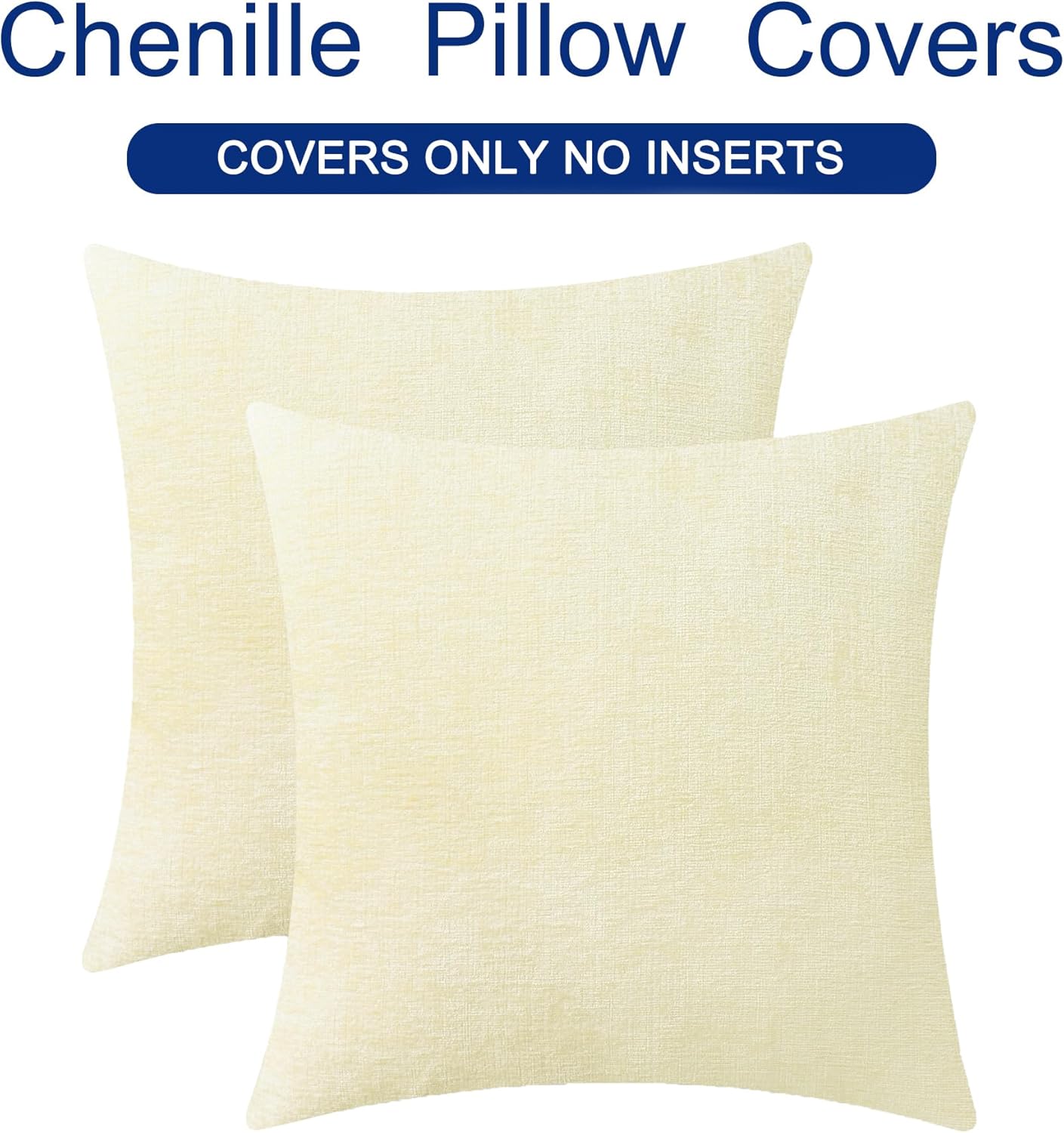 CaliTime Throw Pillow Covers Decorative 26 X 26 Inches Pack of 2 Cozy Chenille Cushion Cases for Couch Sofa Bed Living Room Home Beige