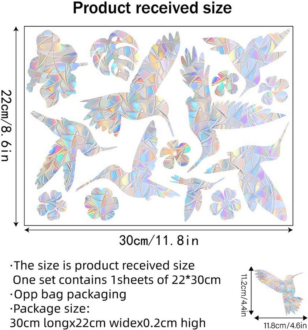 Bird Window Clings Static Cling Window Decals, 1PCS Flower Anti Collision Bird Deterrent Rainbow Stickers, Reusable, Rainbow Non-Adhesive Prismatic Decorative Home Decor