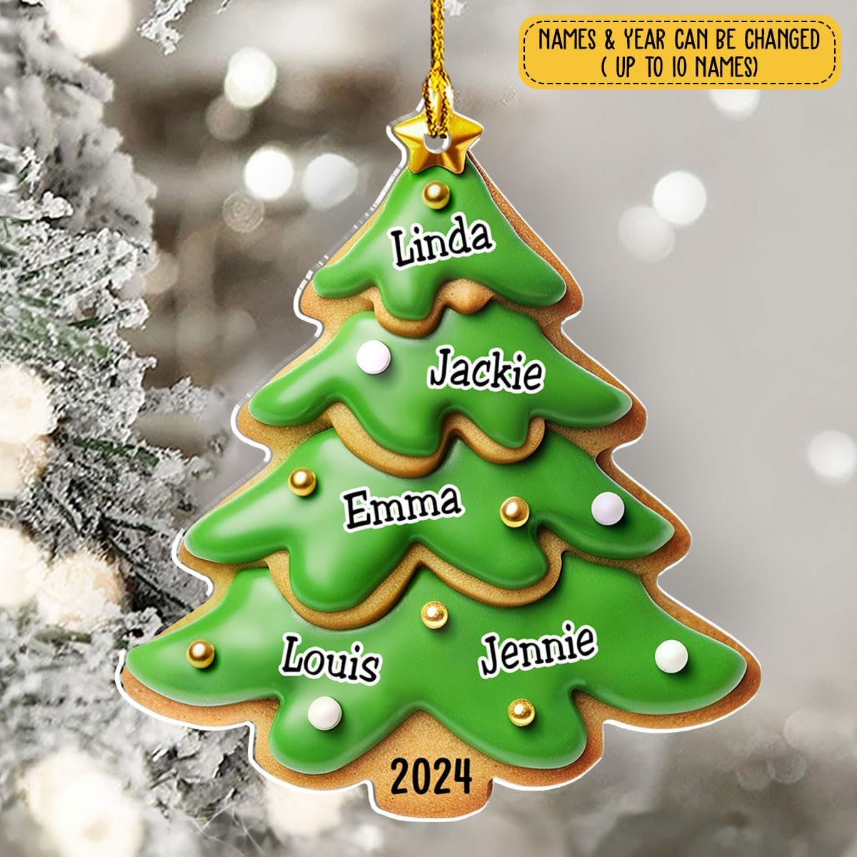 Family Gingerbread Name - Personalized Custom 3D Inflated Effect Acrylic Ornament Family Members and Pets Ornament Gifts for Family Tree Decoration (A05, 6 Names)