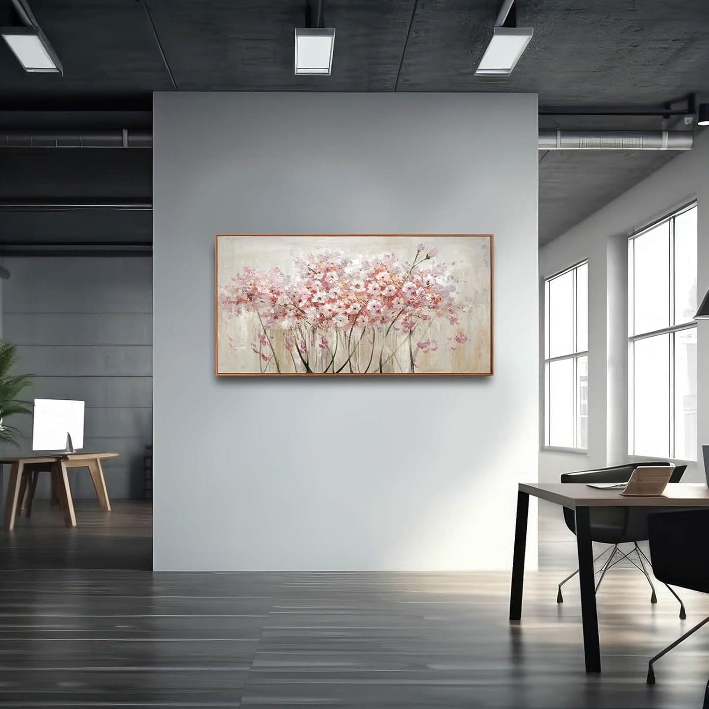 Flower Wall Art Framed Beige Canvas Paintings Colorful Wall Decor 24"x48" Art Posters Pictures for Dining Room Office Hotel