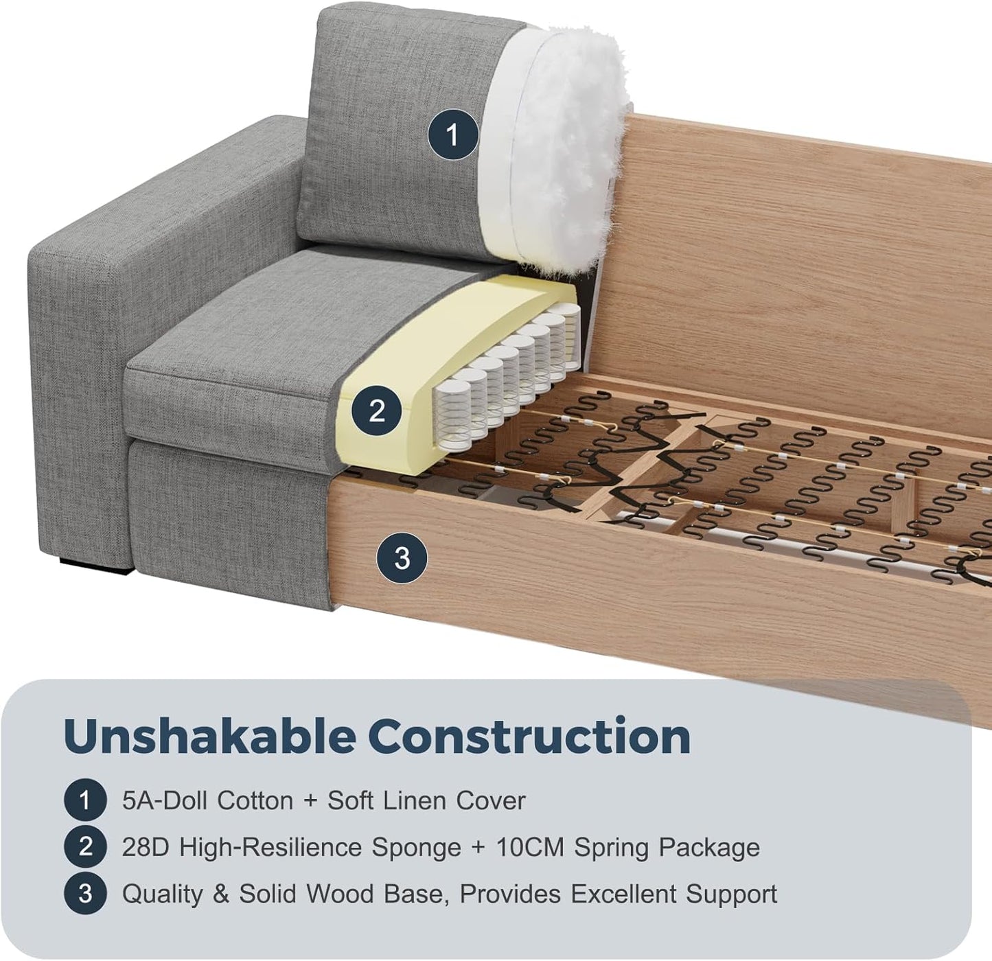 112" Convertible Sectional Sofa, Large L Shaped Couch with Detachable Sofa Cover, Modular Couch for Living Room, Breathable Linen Fabric Corner Sofa for Apartment, Grey