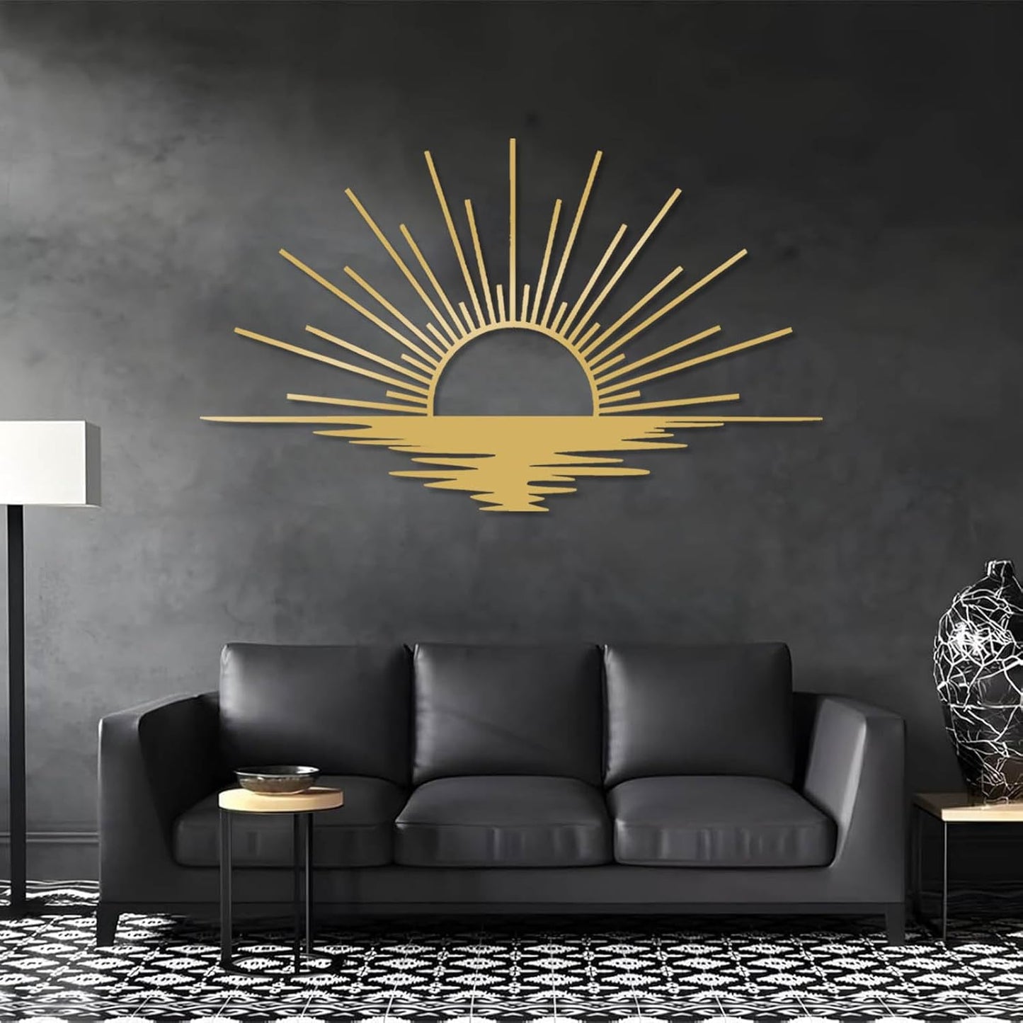 Sunrise Metal Wall Art, Metal Sun Wall Decor, Sun Outdoor Wall Art, Abstract Sunrise Wall Decor, Boho Home Hanging, Living Room Wall Hanging (White, 41"x25"/105x63cm)